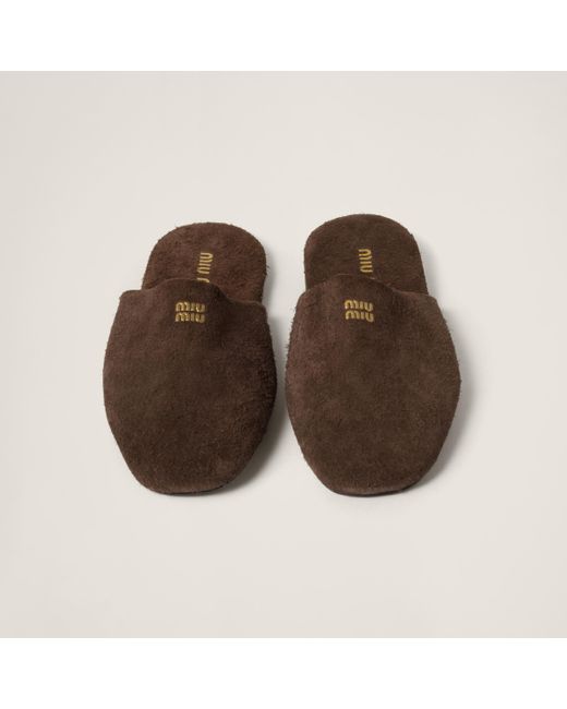 【関税&送料込】Miu Miu Caramel Suede Slippers Miu Miu Suede Slippers in Yellow | Lyst
