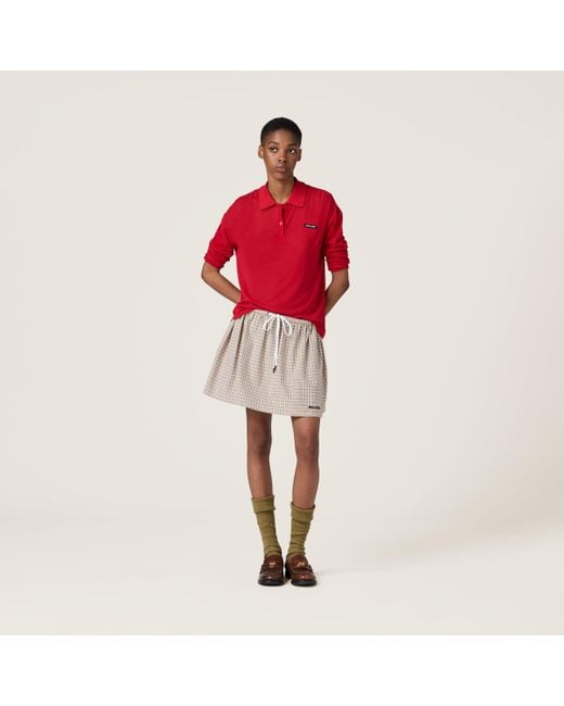 Miu Miu Ribbed Jersey Polo Shirt in Red | Lyst