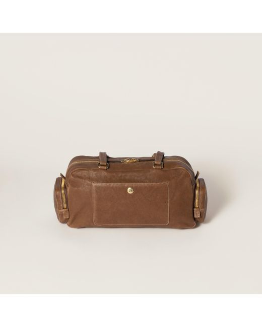 Miu Miu Pocket Washed Nappa Leather Bag in Brown | Lyst