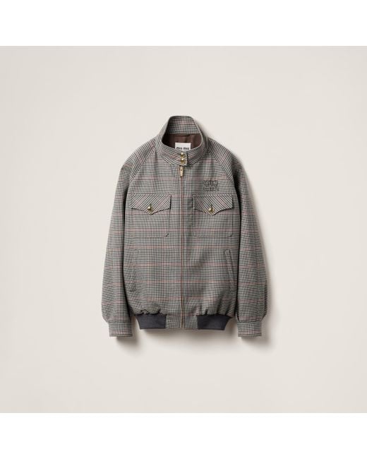 Miu Miu Checked Blouson Jacket in Gray | Lyst