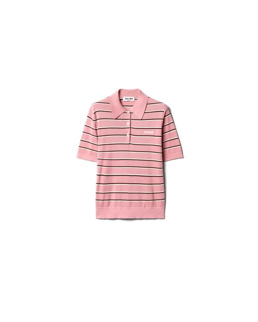 Miu Miu Pink Cotton Knit Polo Shirt