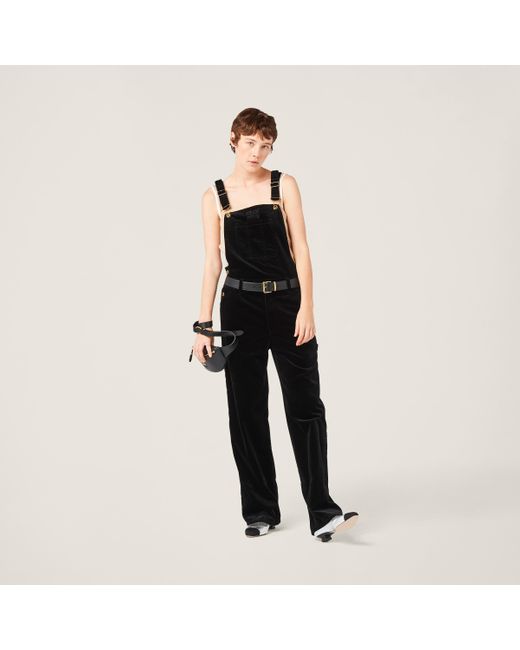 Miu Miu Black Velvet Overall Jumpsuit