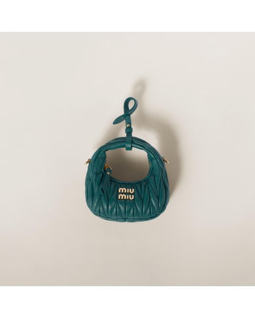 Miu Miu Blue Wander Matelassé Nappa Leather Micro Hobo Bag