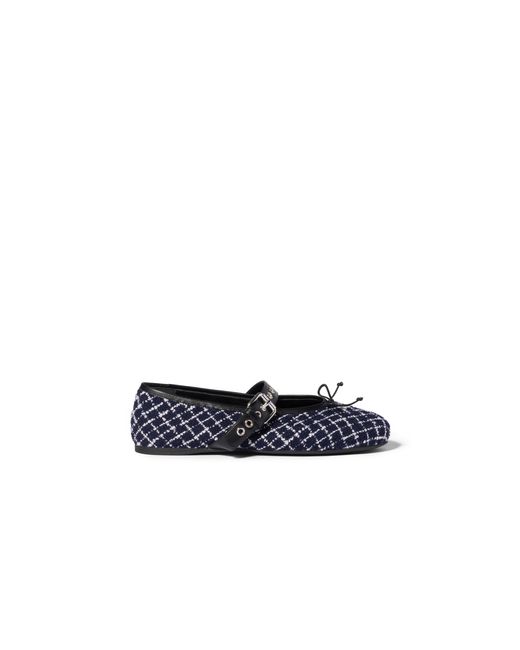 Miu Miu Blue Tweed Check Ballerinas