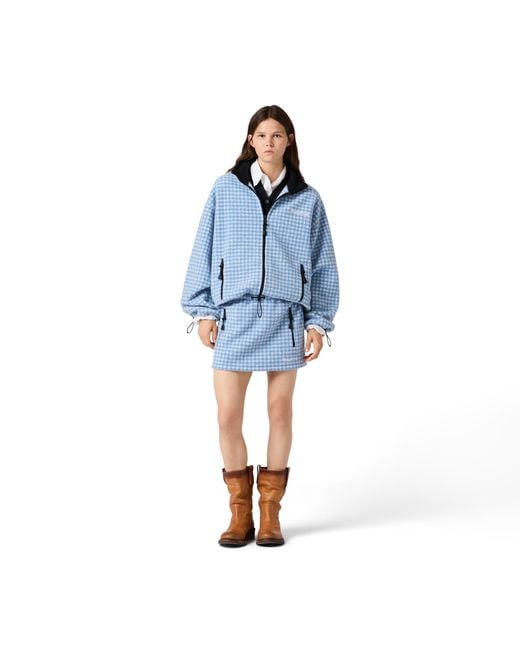 Miu Miu Blue Gingham Check Fleece Jacket