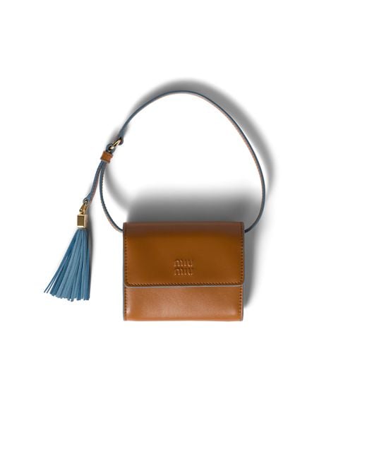 Miu Miu Brown Leather Wallet With Shoulder Strap
