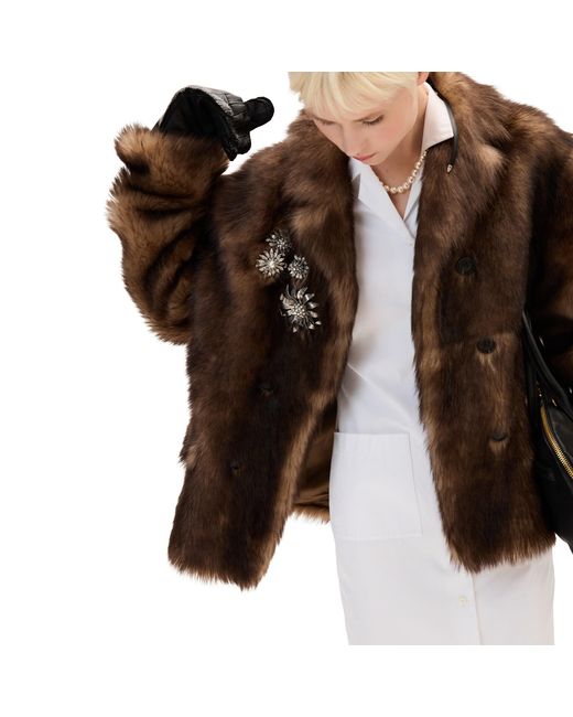 Miu Miu Brown Double-Breasted Shearling Jacket