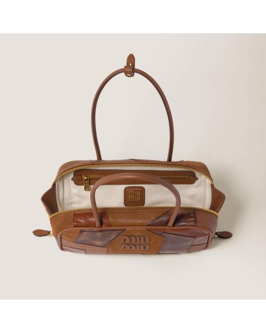 Miu Miu Arcadie Leather Patchwork Bag in Brown | Lyst