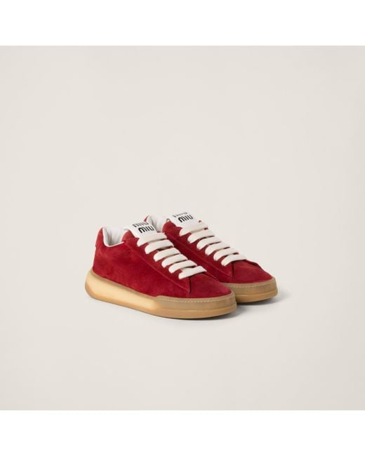 Miu Miu Red Bleached Suede Sneakers