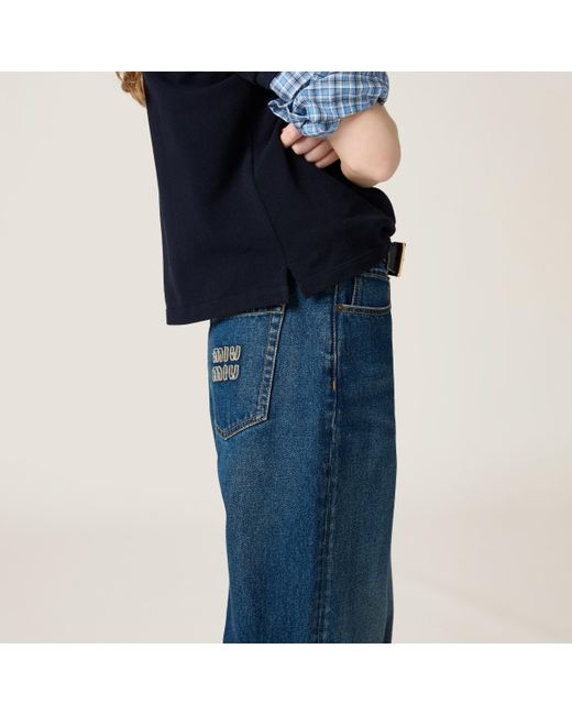 Miu Miu Blue Washed Denim Flared Jeans