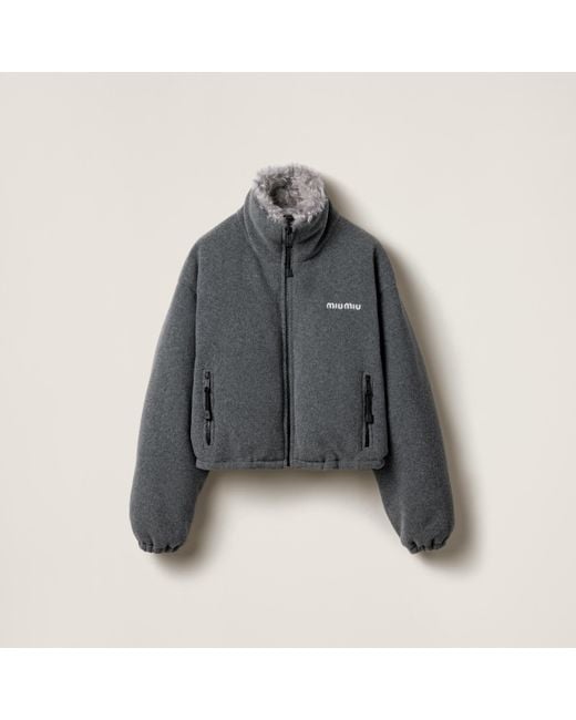 ダウンジャケット・コート Miu Miu Olive Green Polyester Down Jacket Miu Miu Miu Miu Allover Logo Printed Down Jacket - Jackets