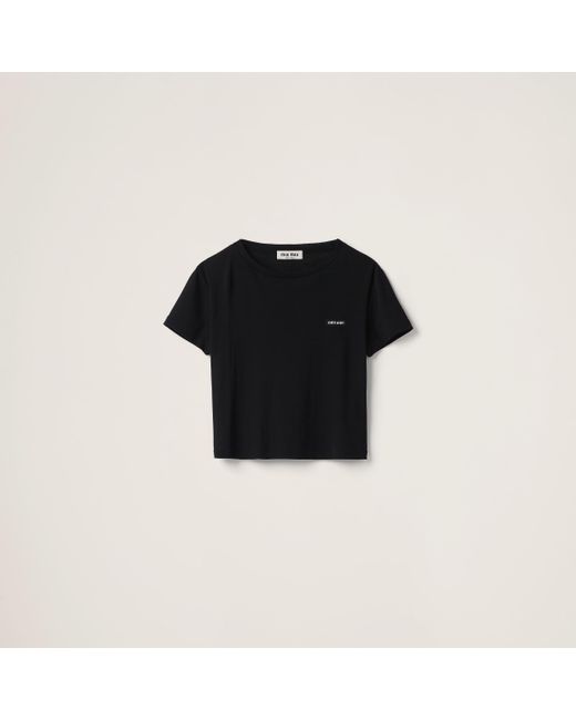 Miu Miu Black Ribbed Jersey T-Shirt