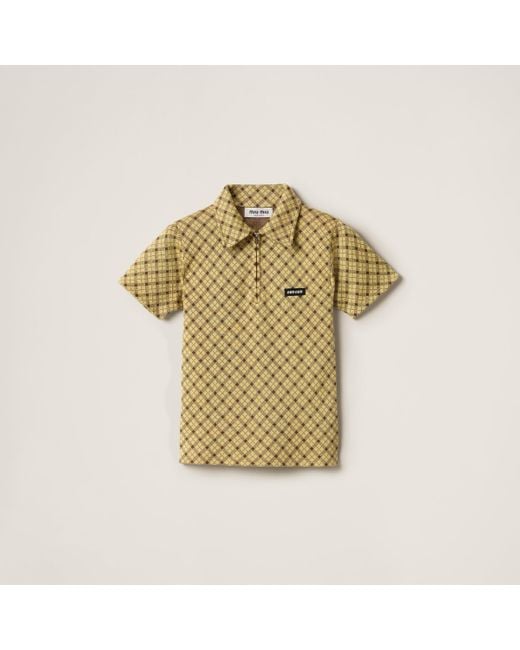 Miu Miu Metallic Silk Knit Polo Shirt