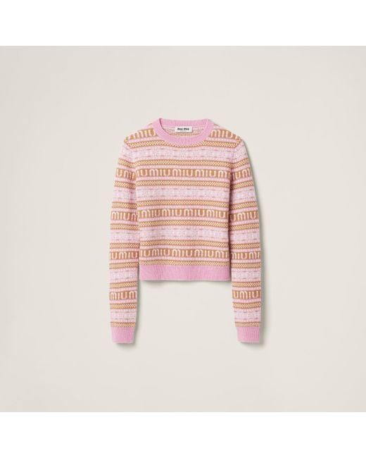 Miu Miu Pink Merino Wool Crew-neck Sweater