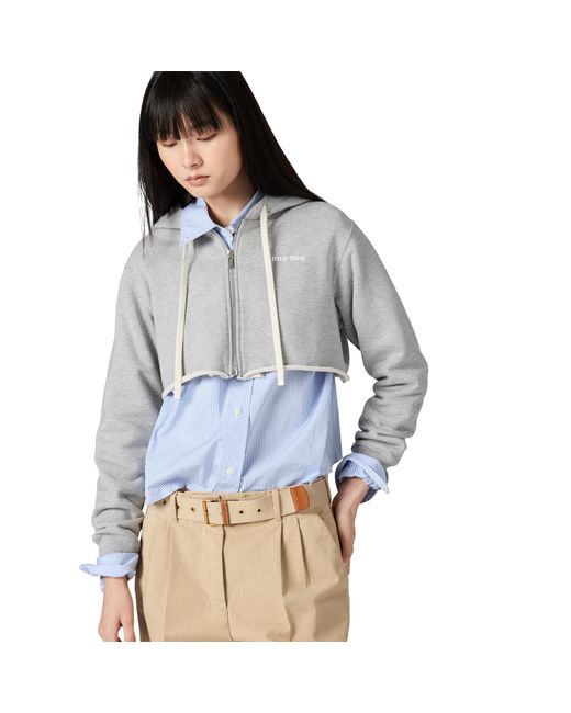 Miu Miu Gray Cropped Hoodie Jacket