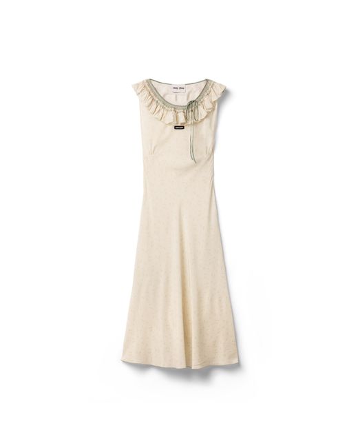 Miu Miu Natural Embroidered Marocain Crepe Dress