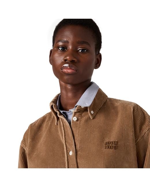 Miu Miu Brown Corduroy And Suede Shirt