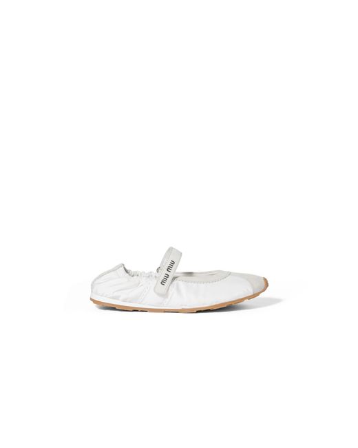 Miu Miu White Plume Technical Fabric And Suede Ballerinas