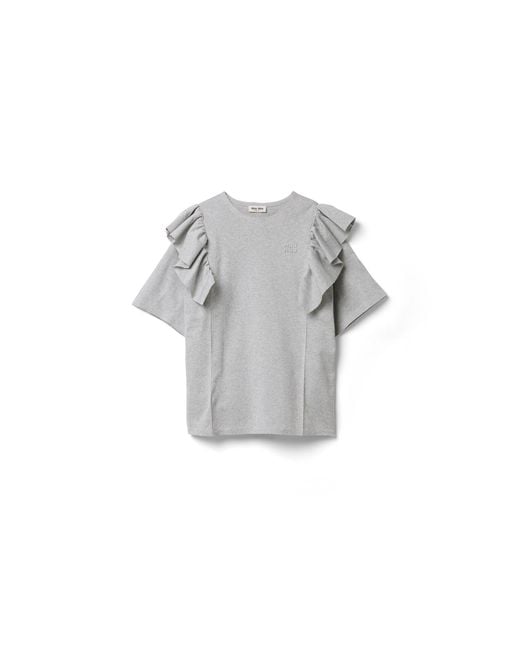Miu Miu Gray Cotton Crew-Neck Dress