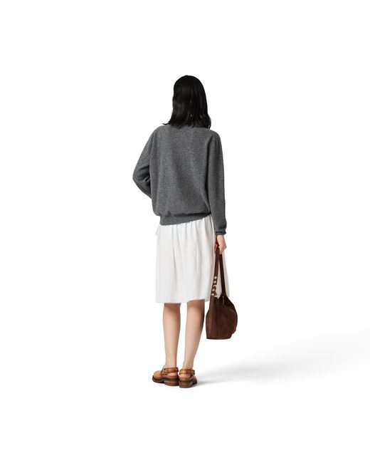 Miu Miu Gray Wool And Cashmere Cardigan With Suede Details