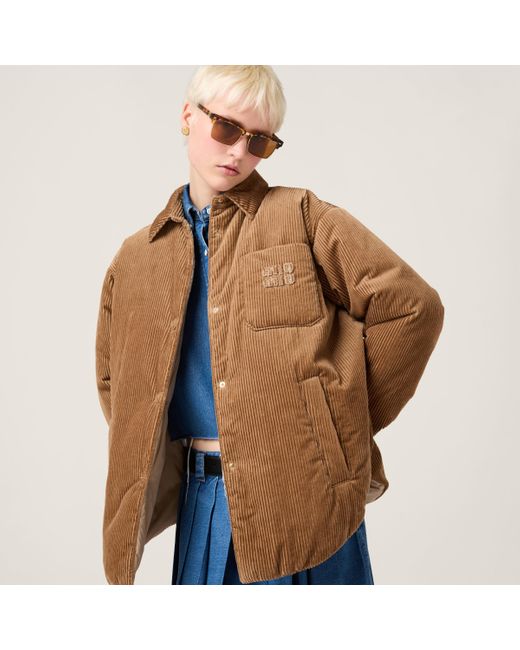 Miu Miu Brown Medium-Weight Corduroy Down Jacket