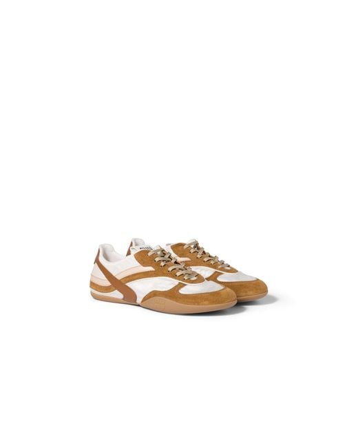 Miu Miu Metallic Gymnasium Technical Fabric And Suede Sneakers