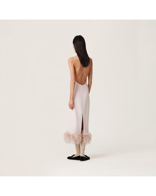Miu Miu Pink Stretch Cady Dress With Feathers