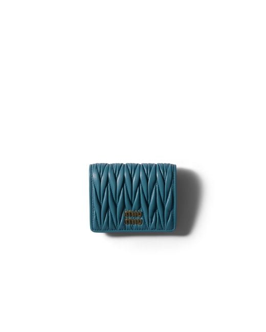 Miu Miu Blue Small Matelassé Nappa Leather Wallet