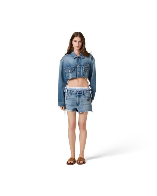 Miu Miu Blue Cropped Washed Denim Jacket