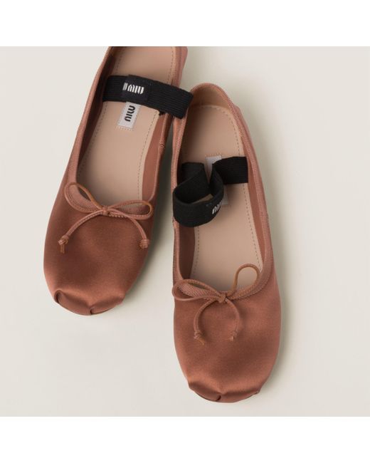 Miu Miu Brown Satin Slip-on Ballerina Shoes