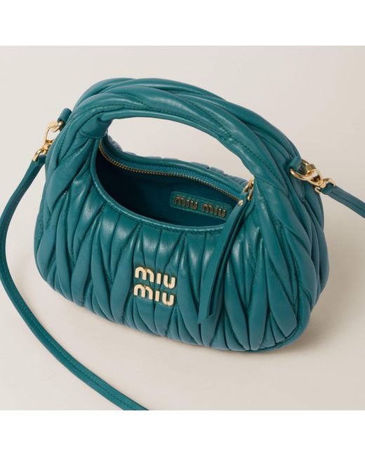 Miu Miu Blue Wander Matelassé Nappa Leather Hobo Mini-bag