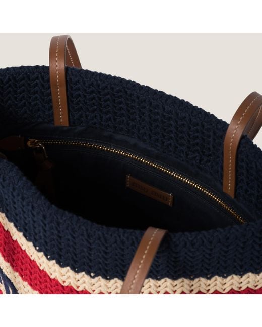 Miu Miu Red Striped Crochet Tote Bag
