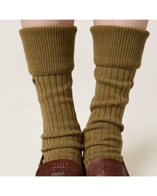 Miu Miu Green Ribbed Knit Socks