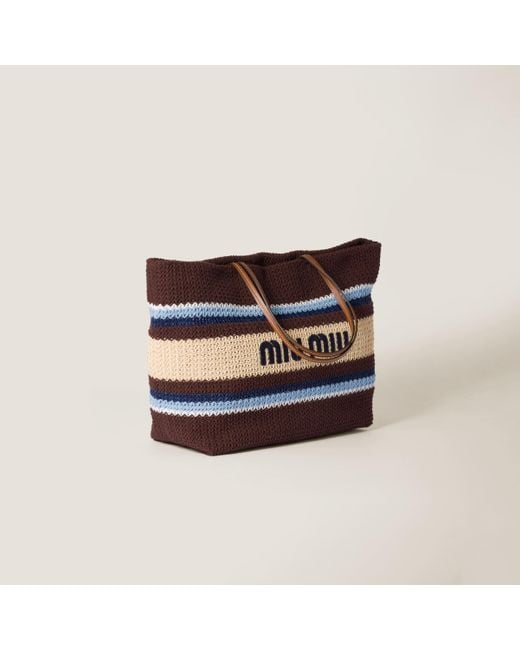 トートバッグ MIU MIU 5BG248_2DO3_F075R RAFFIA EFFECT WOVEN TOTE BAG Natural/blue Raffia-effect Woven Tote Bag | Miu Miu