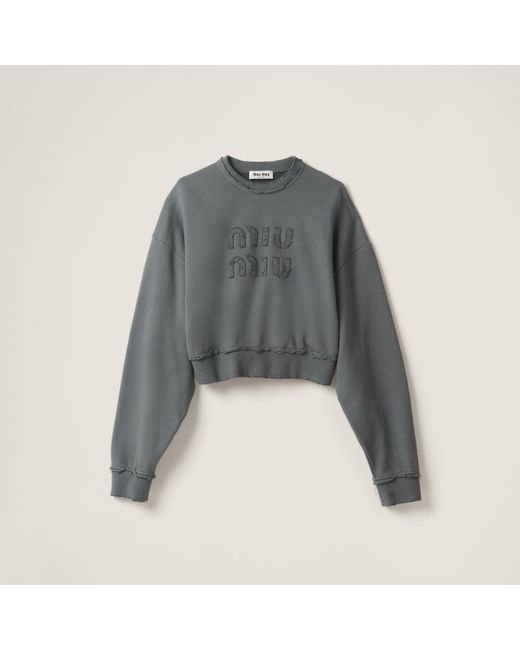 Miu Miu Gray Garment-dyed Cotton Fleece Sweatshirt