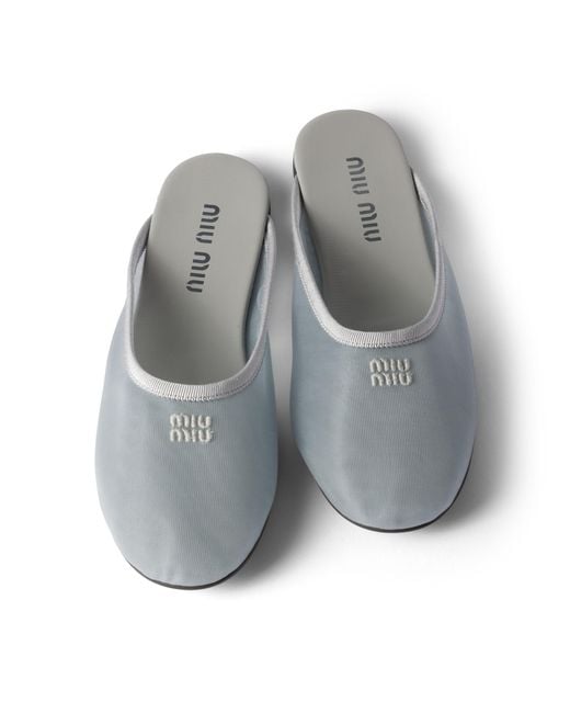 Miu Miu White Mesh Fabric Slippers