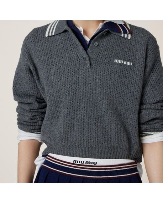 Miu Miu Black Wool And Cashmere Polo Sweater