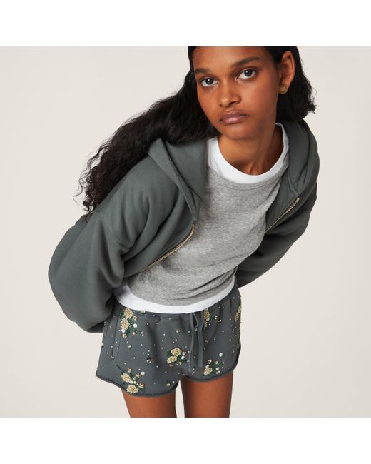 Miu Miu Multicolor Garment-Dyed Cotton Fleece Shorts With Embroidered Logo