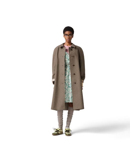Miu Miu Natural Reversible Single-Breasted Twill And Houndstooth Check Trench Coat