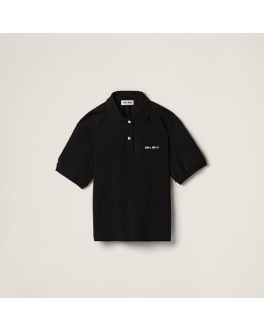Miu Miu Black Cotton Piqué Polo Shirt