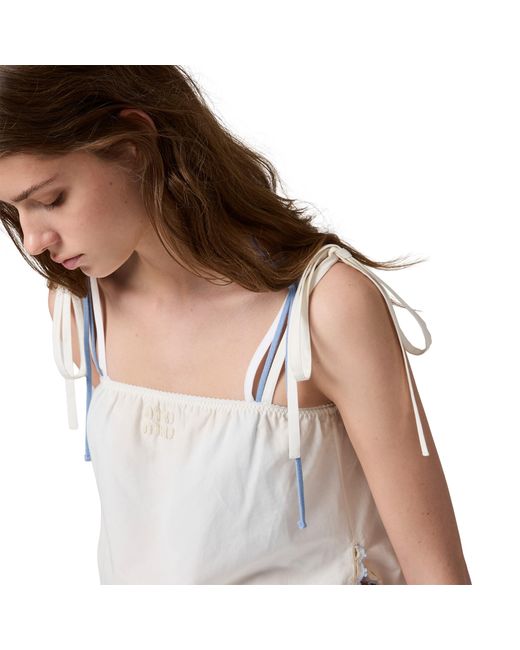 Miu Miu White Embroidered Slubbed Poplin Top