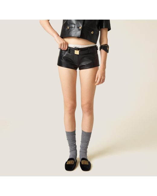 Miu Miu Black Nappa Leather Shorts