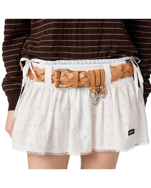 Miu Miu White Slubbed Poplin And Eyelet Lace Miniskirt