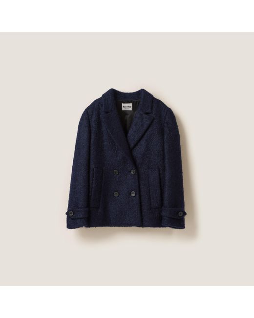 Miu Miu Blue Double-Breasted Tweed Jacket