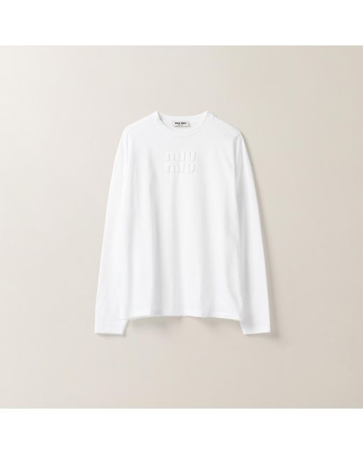 Miu Miu White Cotton T-shirt With Embroidered Logo