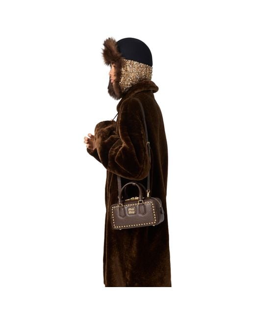 Miu Miu Brown Arcadie Studded Leather Bag