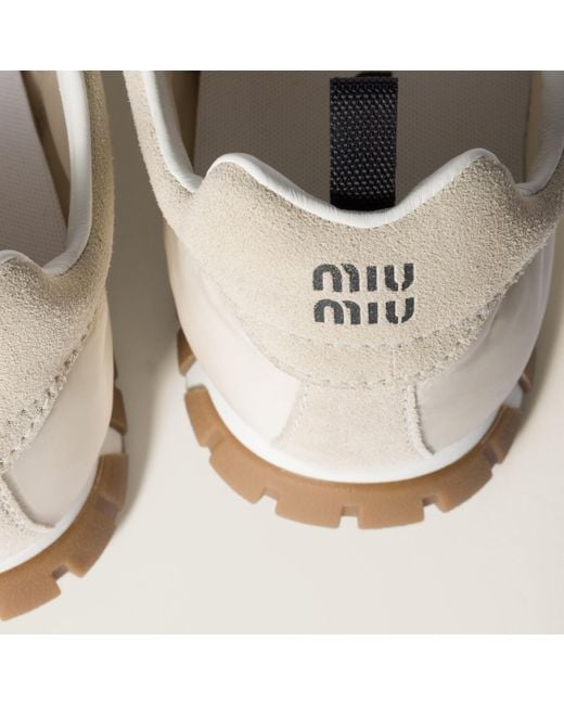 Miu Miu White Tyre Technical Fabric And Suede Sneakers