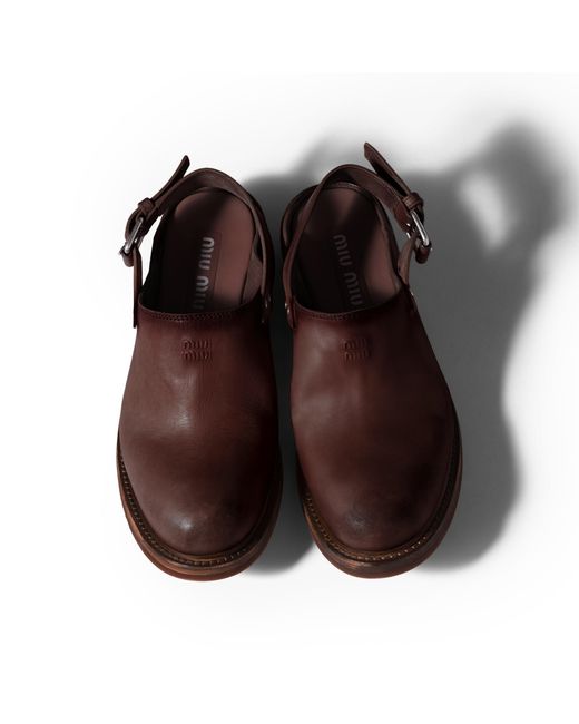 Miu Miu Brown Foule Leather Mules