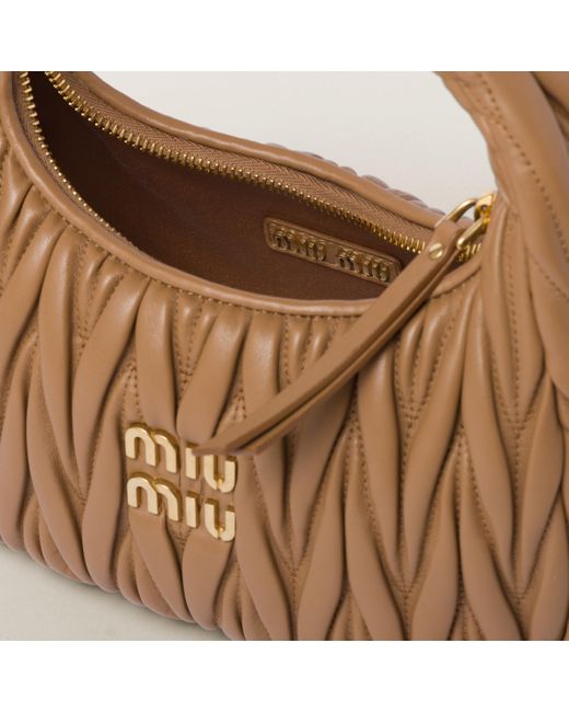 Miu Miu Brown Wander Matelassé Nappa Leather Hobo Bag