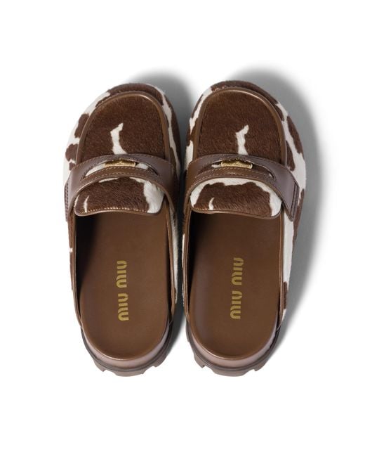 Miu Miu Brown Printed Leather Mule